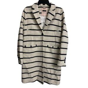 Part Two Size 36 Cream‎ Black Woven Striped Long Jacket Coastal